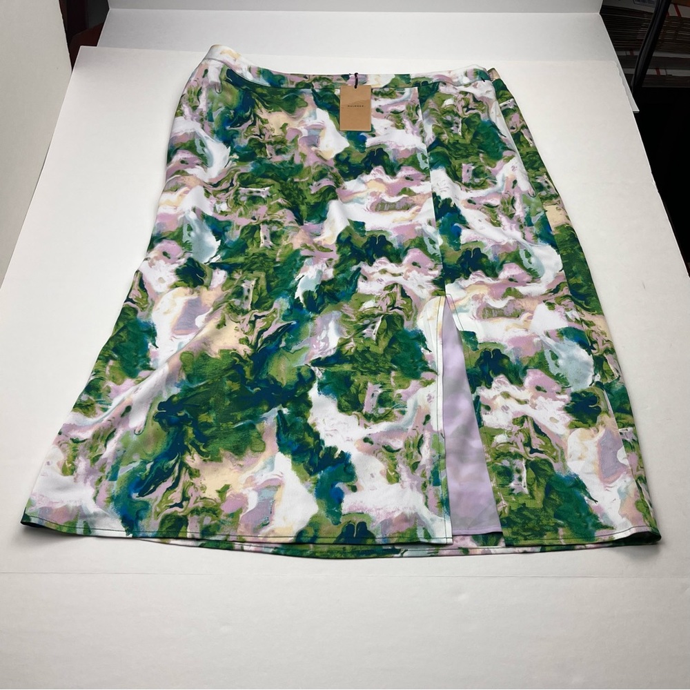 Halogen Women SZ 1X Green Lavender Watercolor Midi Maxi Skirt Elastic Waist NEW